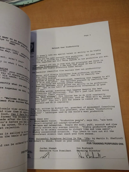 Inside pages of the Stratton Oakmont sales training manual, restored digital edition
